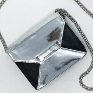 Ivanka Trump Purse Bag In Metallic Silver And Black Faux Leather